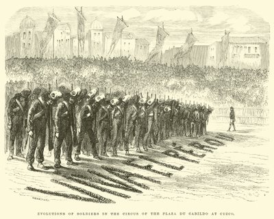 Évolutions des soldats dans le cirque de la Plaza du Cabildo à Cuzco - Edouard Riou